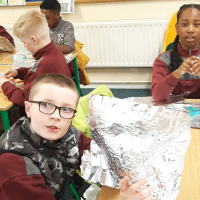 Sculpting with tin foil in Mr Martins 4th class. 